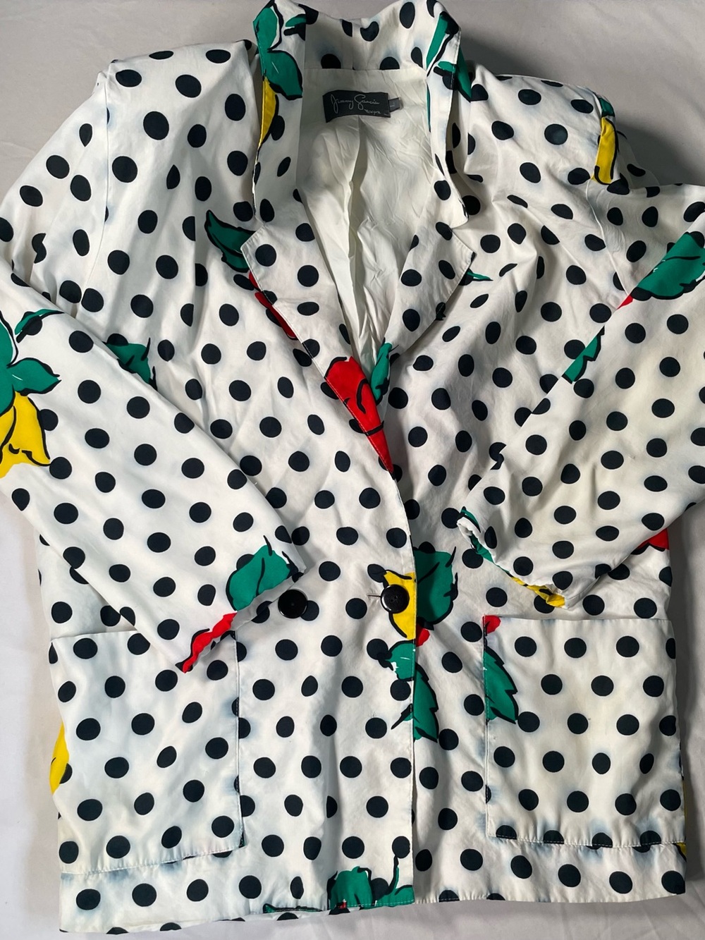 Vintage Jimmy Garcia New York Polka Dot & Rose Blazer Jacket Large